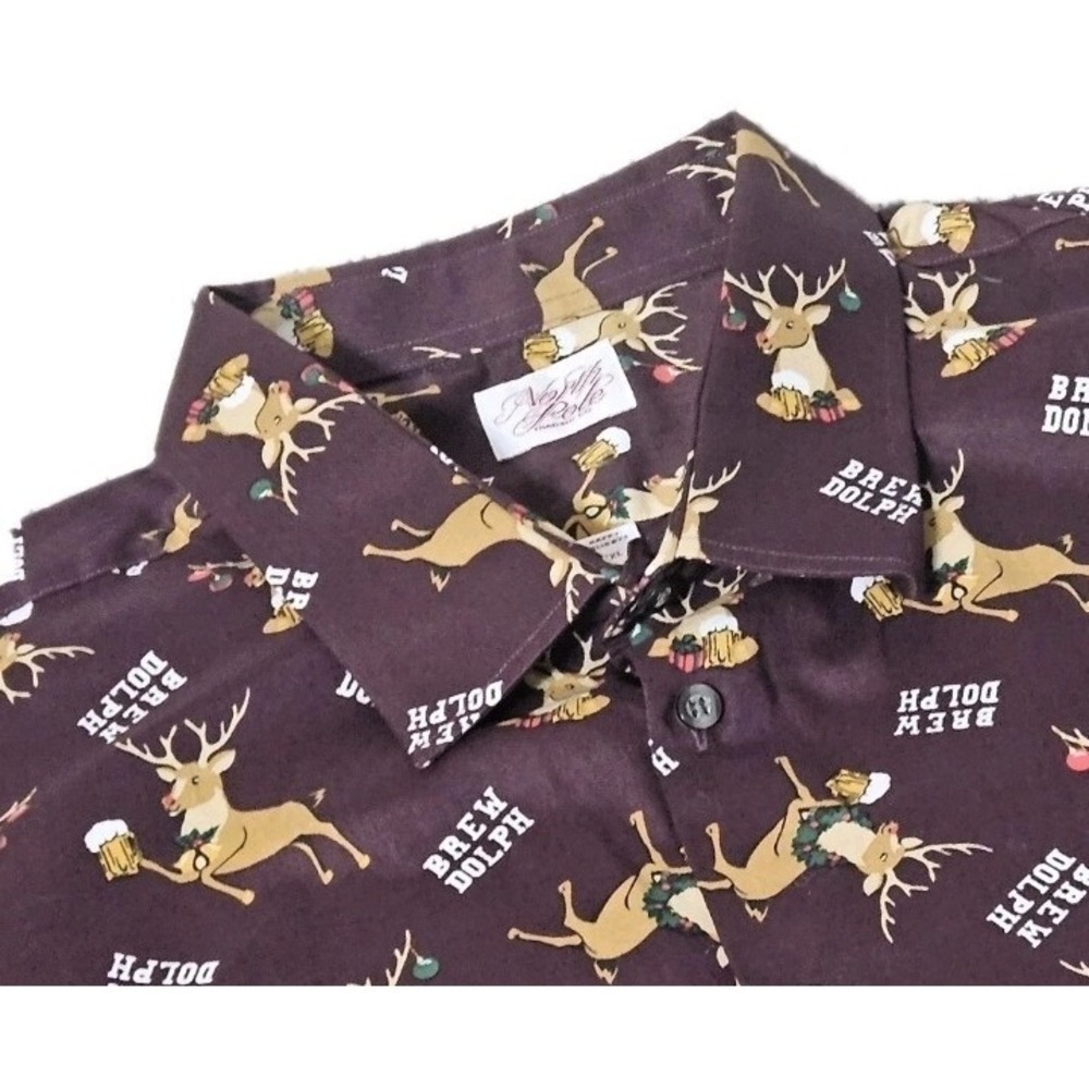BREW DOLPH Christmas shirt by NORTH POLE  NWT 3XL Button Shirt Crawl Rudolph Men